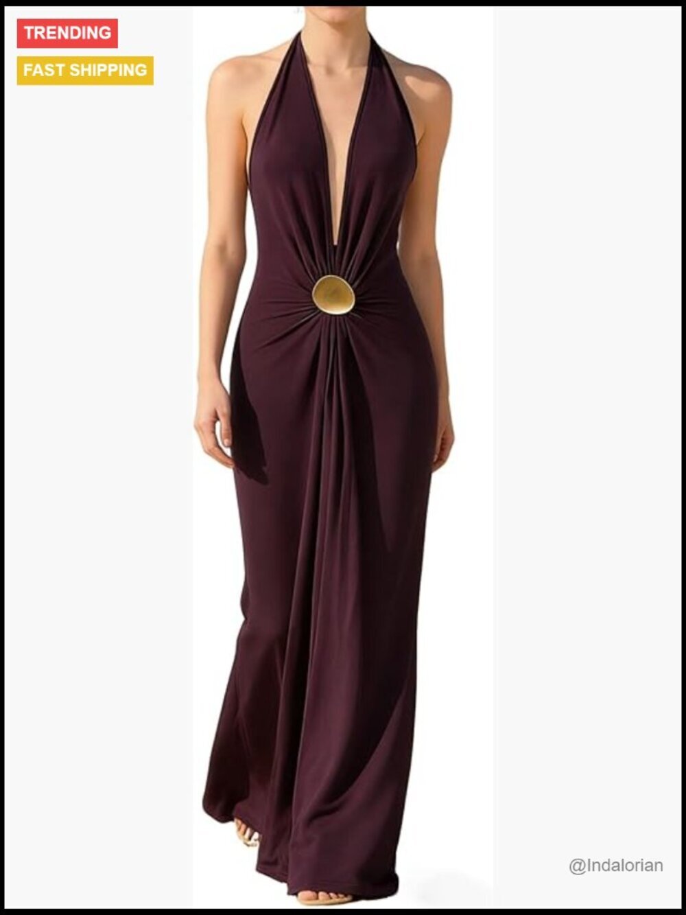 Deep V Neck Halter Maxi Dress Backless Bodycon Formal Party Dress